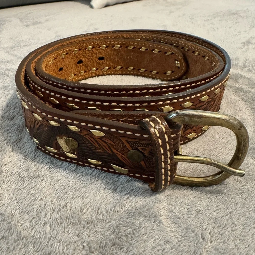 Cowhide Brown Western Style Belt Made in USA